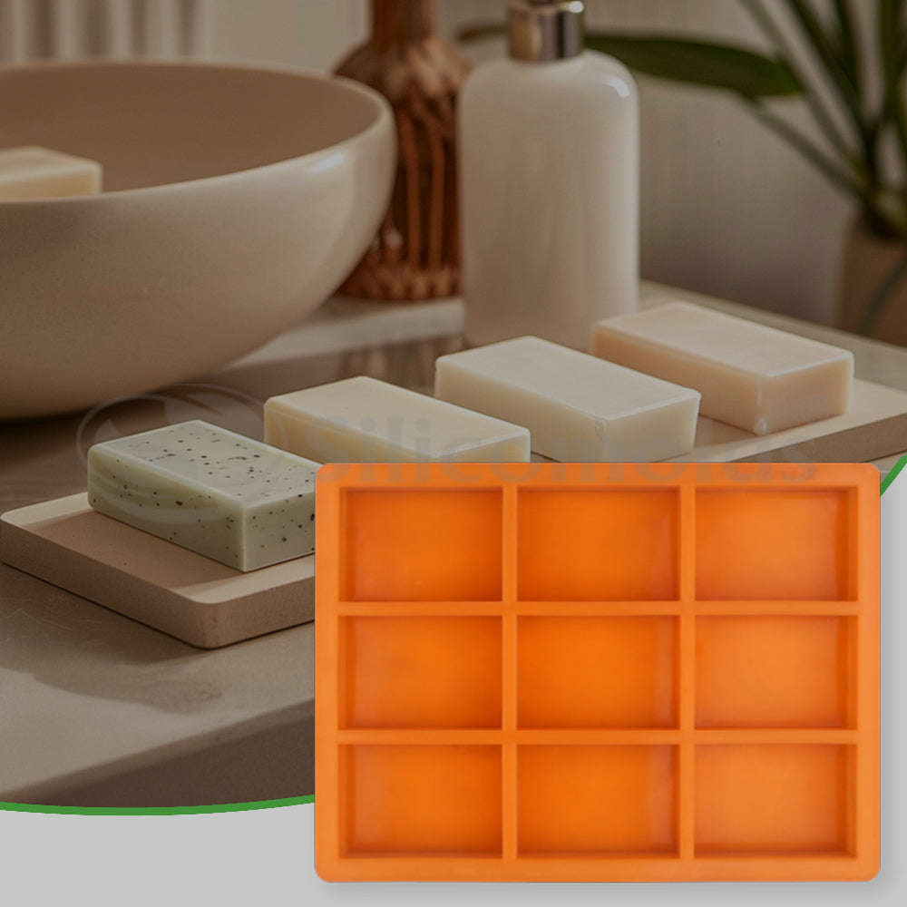 SILICOMOLDS-125gms -Rectangle Shape - Design-2 - 9 Cavities Silicone Soap Mold-URP053SM